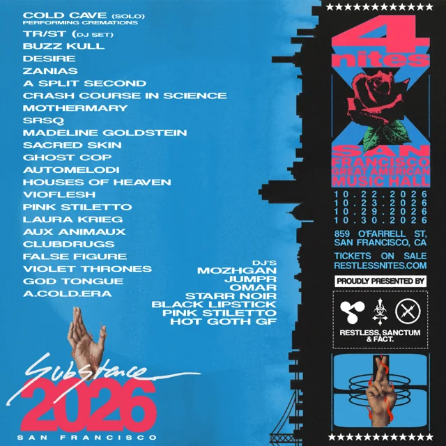 SUBSTANCE 2026 San Francisco flyer. October 22, 23, 29 & 30, 2026 at Great American Music Hall.